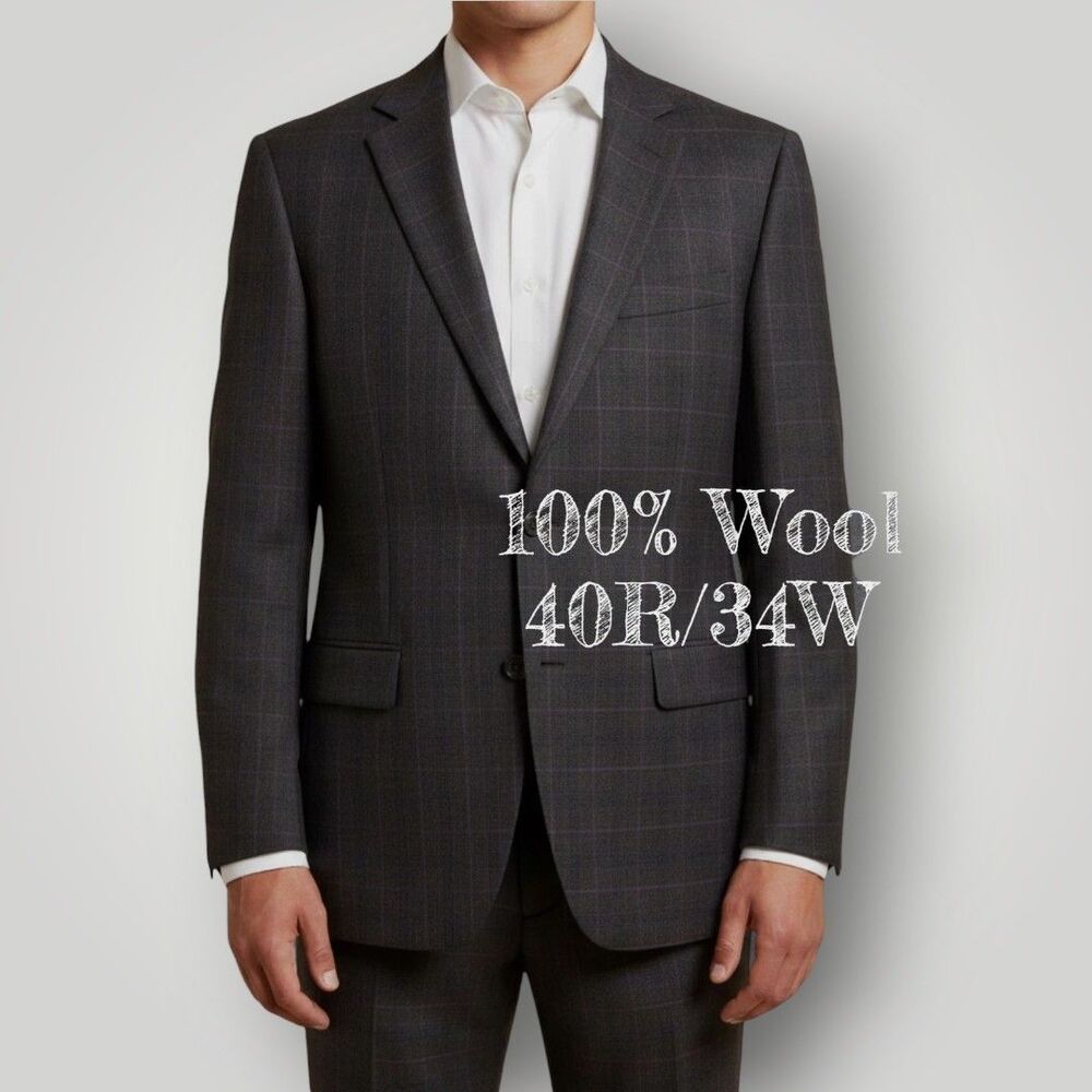 STAFFORD Slim Fit Mens 2 Piece suit Jacket 40R  Pants 34x29 Wool Plaid Brown